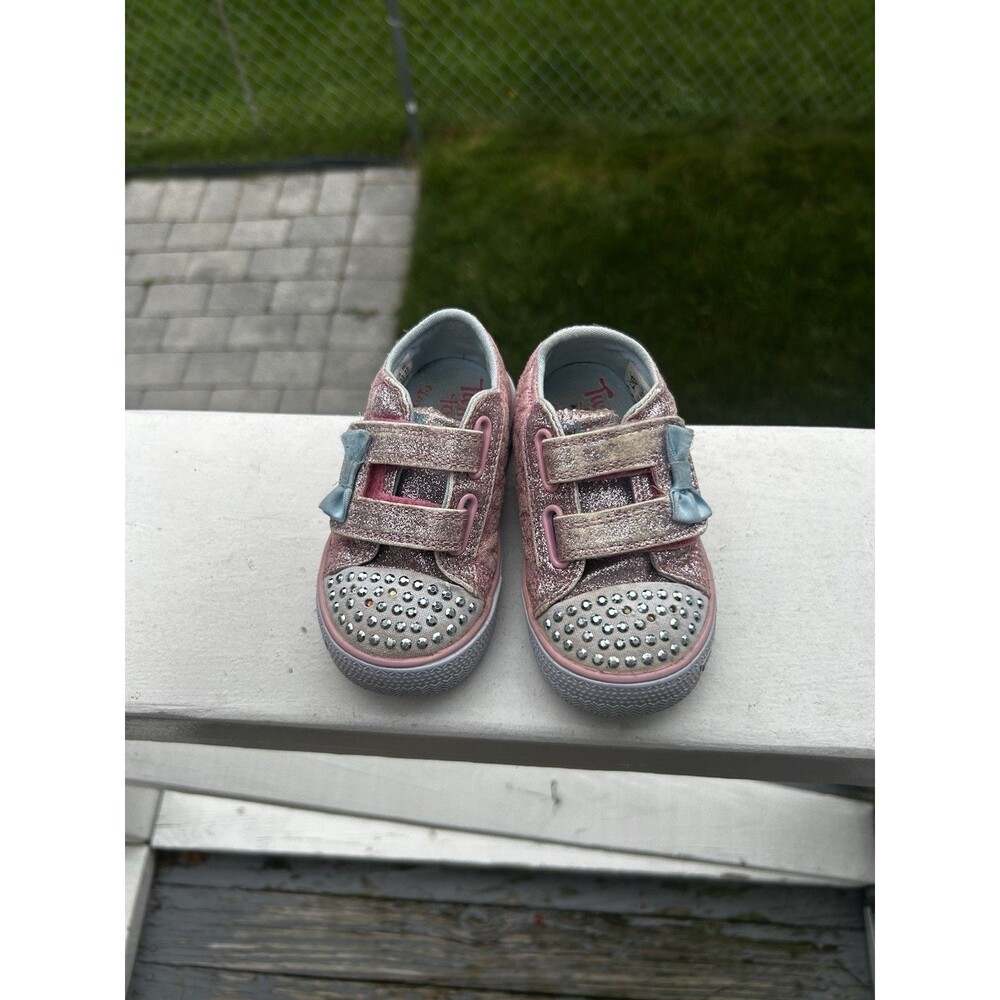 Skechers Twinkle Toes Pink Glitter Emoji Light Up High Top Sneaker Shoes Girls 6
